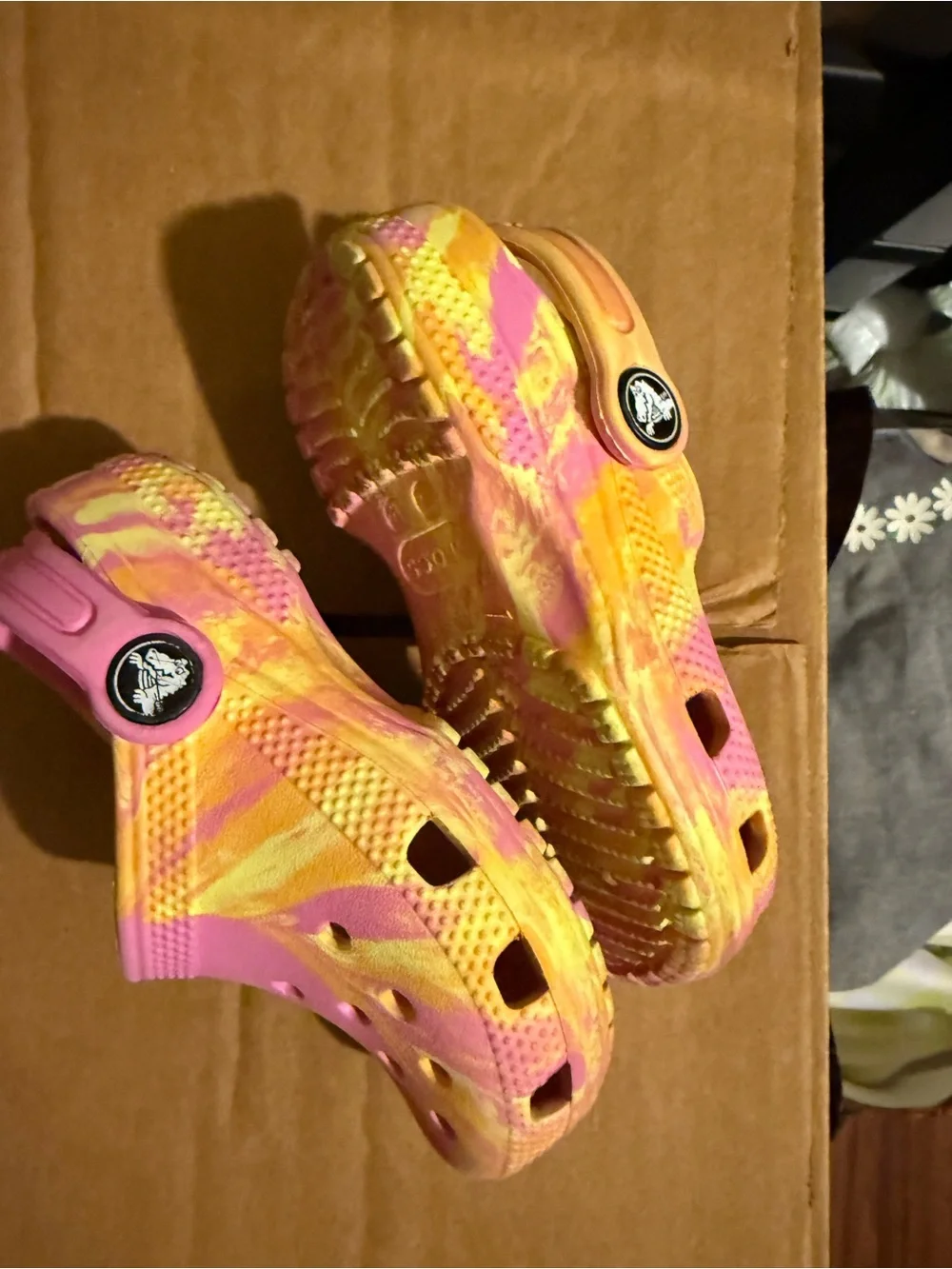 CROCS Kids Pink with Yellow Swirl Clogs